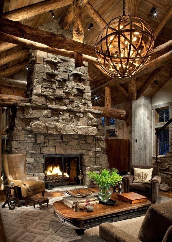 rustic cabin cottage living interior designs fireplace stone impressive founterior