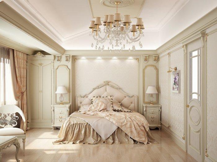 classic luxurious bedroom - with crystal chandelier | founterior