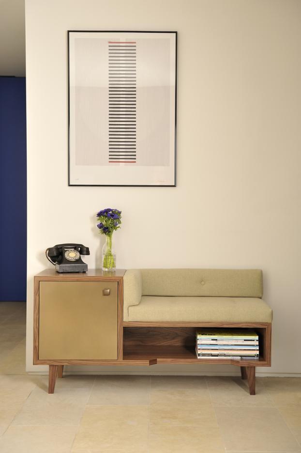 Hallway bench with storage - in mid-century modern design | Founterior