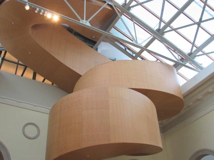The art gallery in Ontario – wooden staircase in modern style.