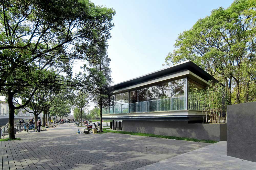 A modern building in the middle of the park