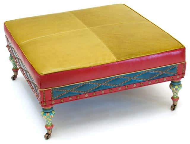 Colorful Mid Century Ottoman - Hand-Decorated Eclectic Furniture