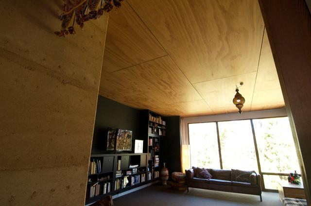 Living room with wooden panels on the ceiling - Sustainable Home Interior Design - an Exciting Review