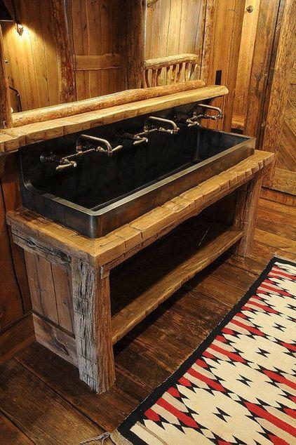 Mountain Lodge with rustic sink cabinet design in Montana, USA