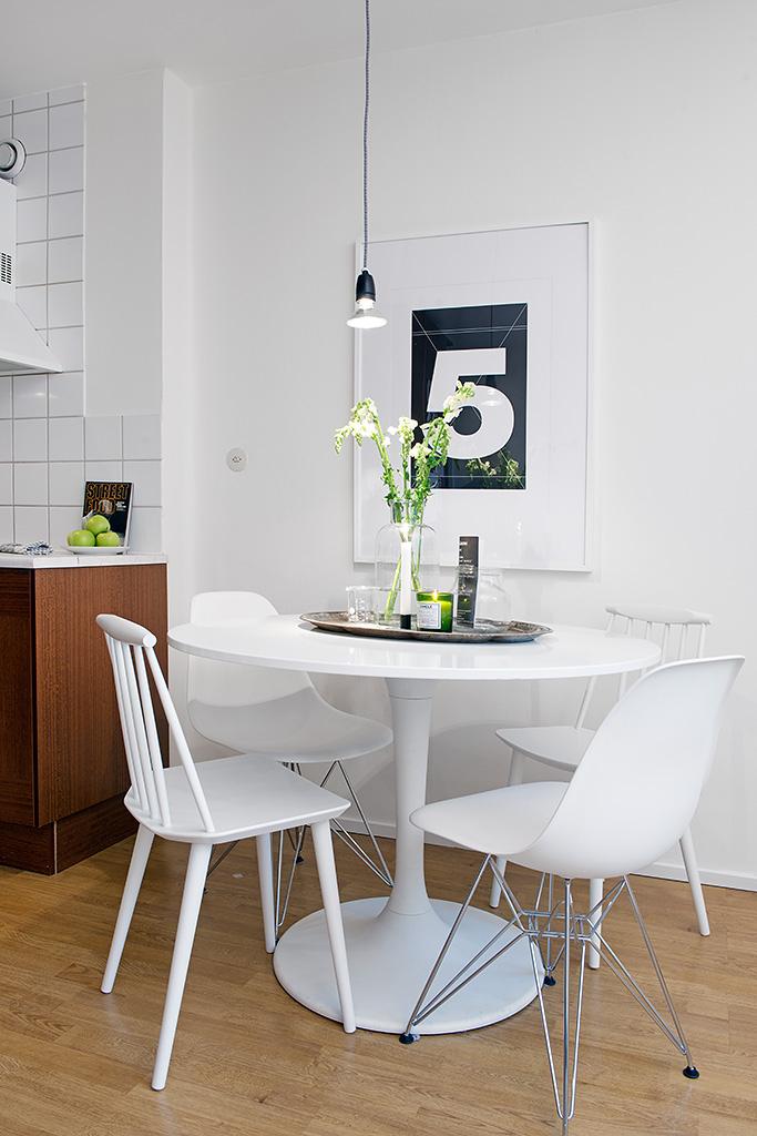 Small white dining table set - Scandinavian Small Apartment Interior Design in Gothenburg