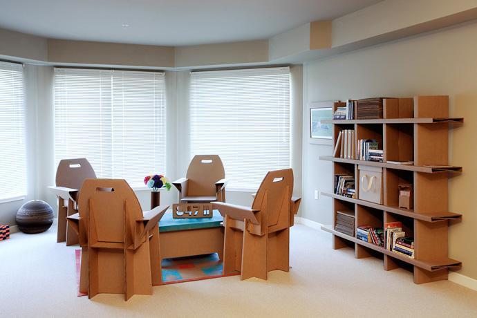 100% Recyclable Cardboard chairs, coffee table and cupboard in the living room Design Ideas