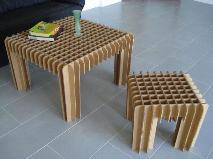 100% Recyclable Small cardboard coffee table and a small stool Design Ideas