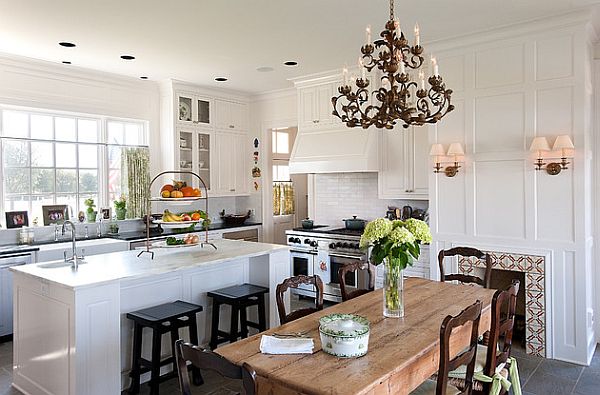 Top 18 Ideas for your Classic white kitchen and wooden dining table