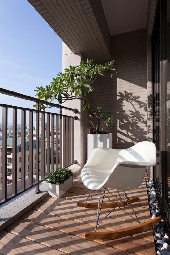 Contemporary sunny small apartment terrace - Japanese Minimalist Apartment Interior Design by Fertility Design