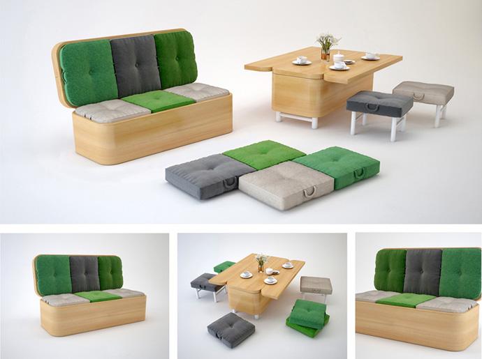 The Hottest Flexible Furniture - Convertible sofa designs that can be transformed into a small dining table.