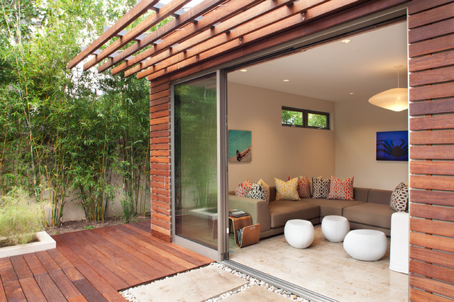 Open living room are with sofas and sliding doors - Sustainable Architecture Design of a Luxury House in California