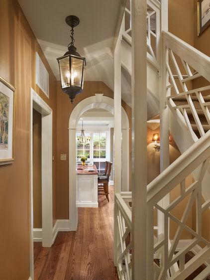 White home spiral staircase Style with British Accent