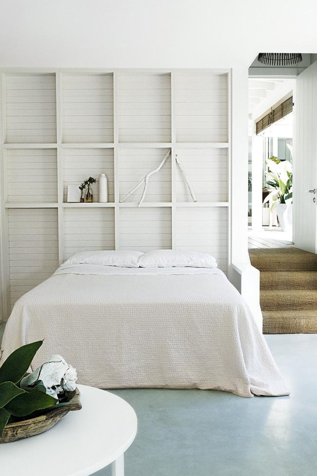 White wooden wall shelves above the bed - Amazing Home Decorating Style Trends and Ideas