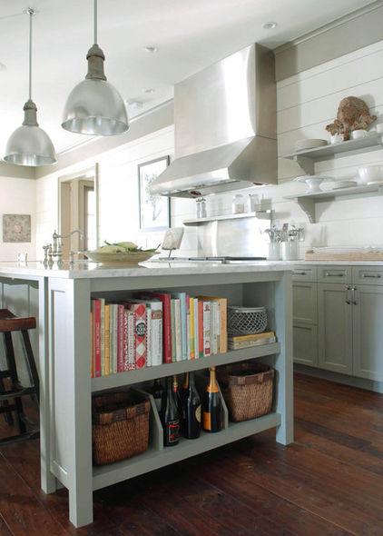 Wooden bookshelves inside a kitchen cupboard - Low-Budget Ideas and Ways To Bring the Summer into your Kitchen