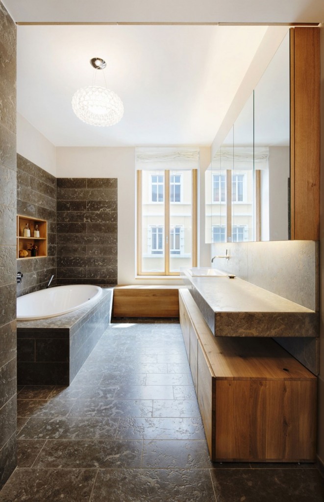 Contemporary bathroom with granite tiles - The Contemporary Design of a Three Story Building