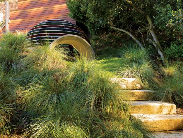 Garden stone stairs leading to a playground installation - 8 Trendy Garden Ideas for Eating, Playing and Relaxing