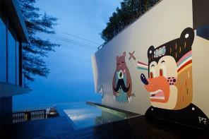Minimalist House Design with Bear Graffiti in Thailand