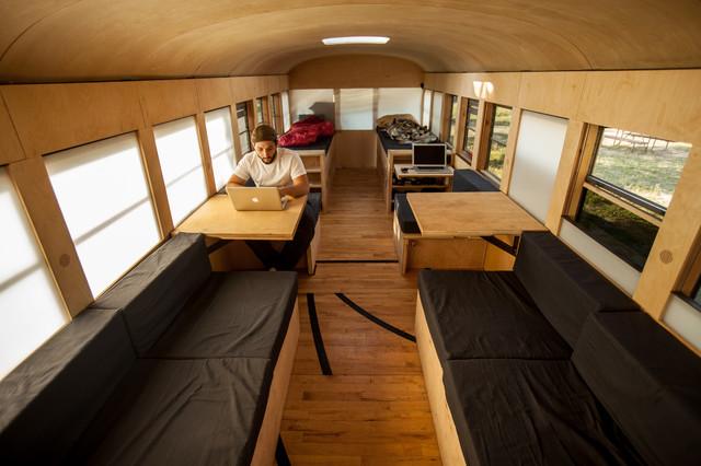 Modern Holiday Mobile Cabin in a Bus by Hank Butitta 