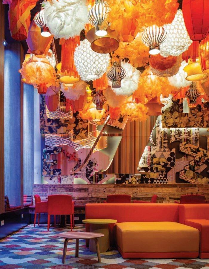 Colorful latterns handing form the ceiling - Contemporary Generator Hotel in Barcelona by The Design Agency
