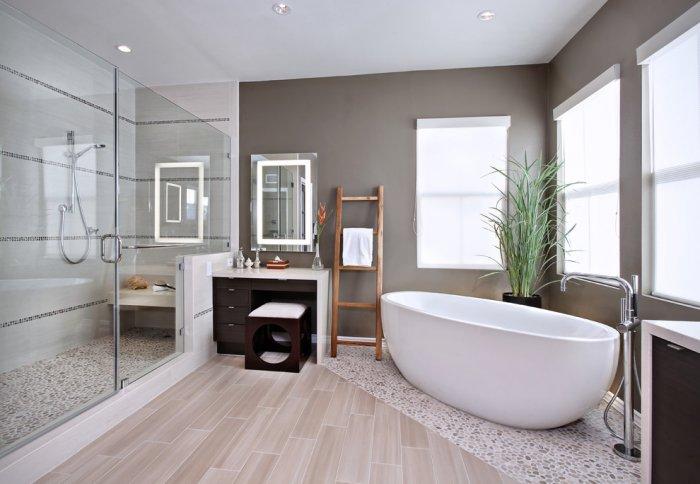 Rough texture tiles underneath the bathtub - Exclusive Bathroom Decorating Ideas using Tiles