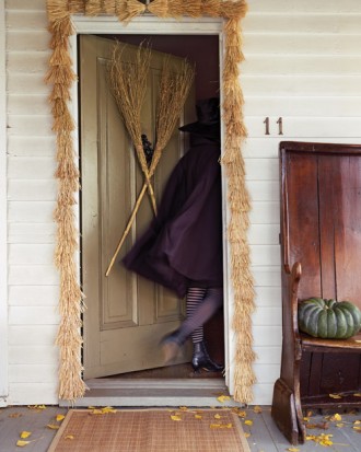 Witches' Broom Door Decoration and Garland - How to Decorate your Outdoor Areas for Halloween