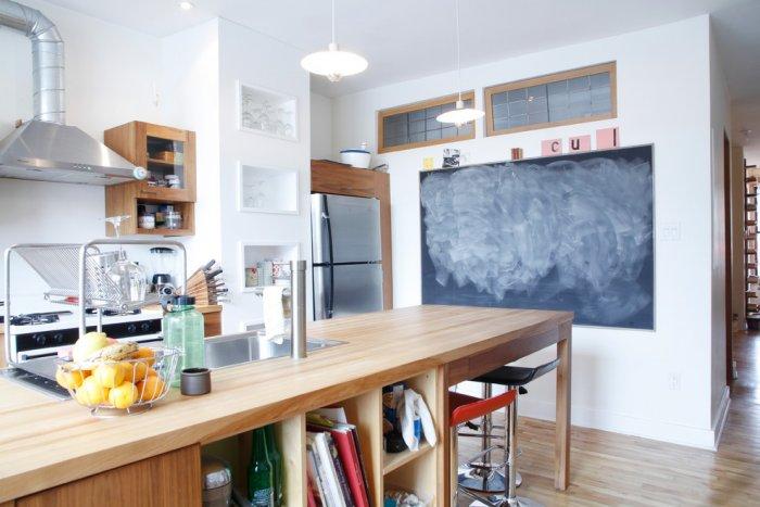  Eclectic kitchen with large wooden board - Living in a Romantic Apartment in Montreal 