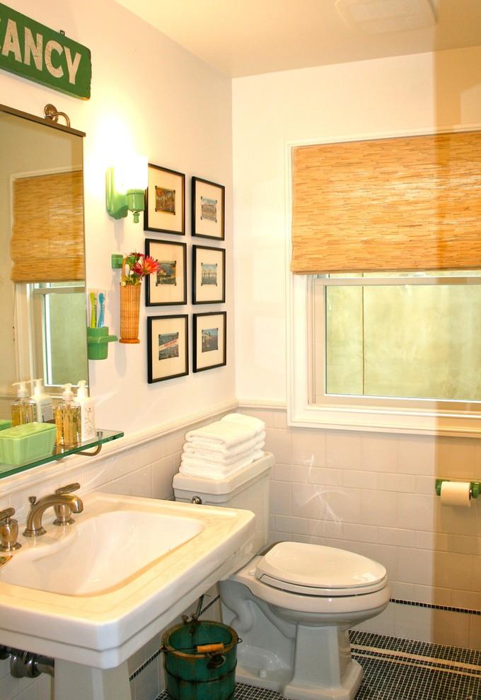 Vintage and contemporary mix in an eclectic bathroom - Beach Family House in Corona Del Mar, CA