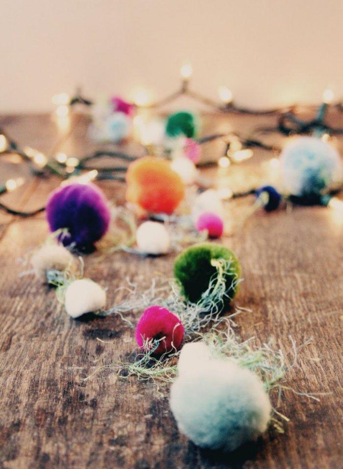Whimsical pom-pom garland-30 Easy and Simple DIY Christmas Decoration Ideas