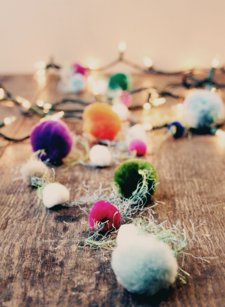  Whimsical pom-pom garland-30 Easy and Simple DIY Christmas Decoration Ideas