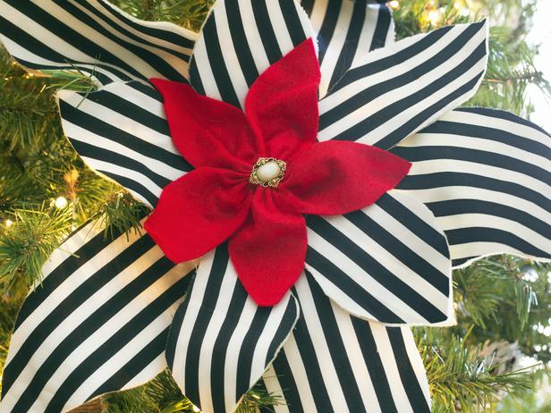 Black and white striped Poinsettias - Stylish Home Decoration Ideas in opposite colors