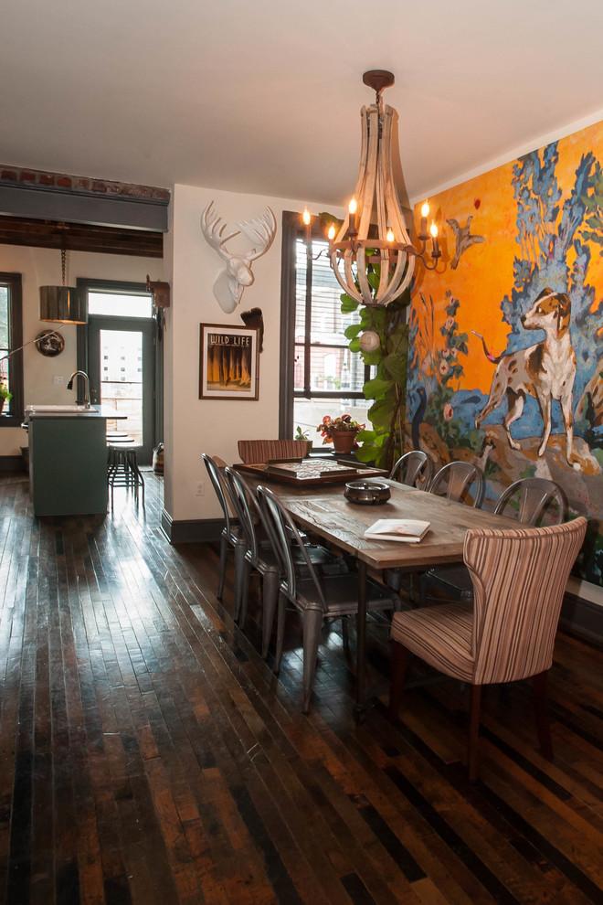 Eclectic dining room with reclaimed wood floor - Magical Couple Home in Pittsburgh, USA