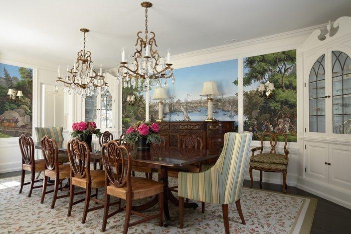  Luxury dining room with Vues d'Amérque du Nord mural - Stunning Family Mansion in Minnesota