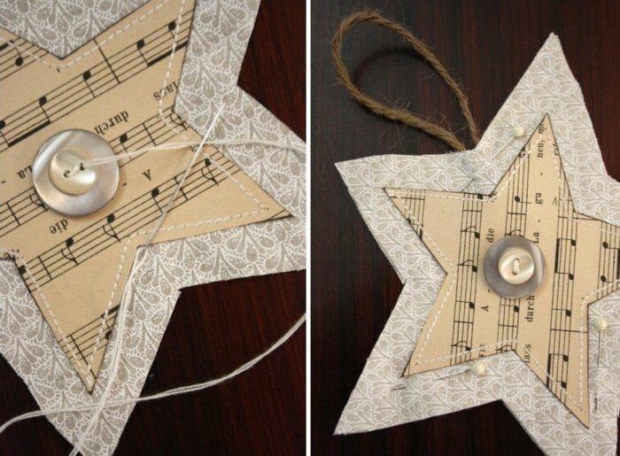 Put buttons on each Christmas star - Lovely Hand-crafted Decorations 