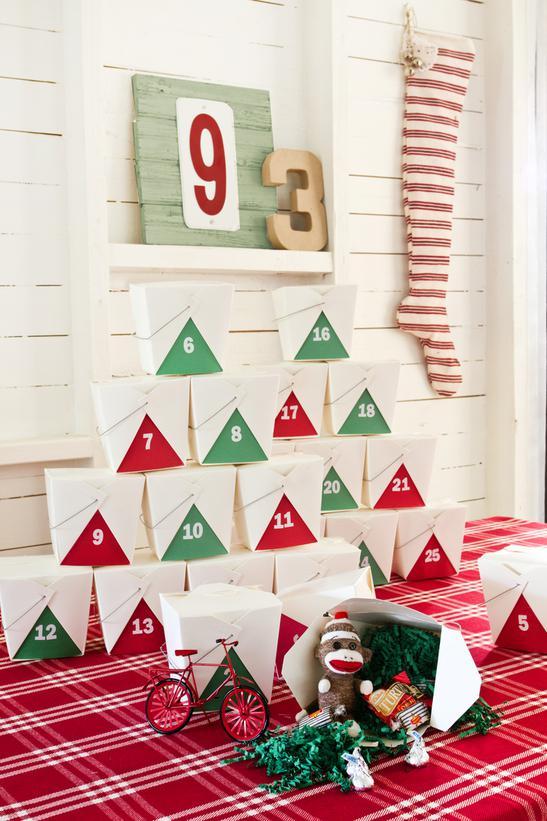 Christmas advent calendar made of food containers- 14 Charming Decoration Ideas for Cozy Homes