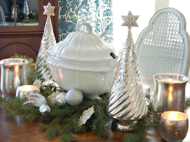 Classic Silver-and-White Centerpiece -36 Eye-Catching Ideas for a Holiday Table