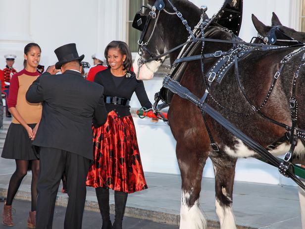Michele Obama greeting the carriage driver - Holiday Ideas from America's First Home
