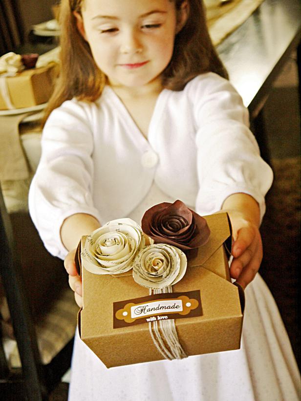 Little girl wearing a handpacked gift - Handmade chocolate gifts made of Oreo cookies - An Elegant Christmas Table Setting with DIY Details