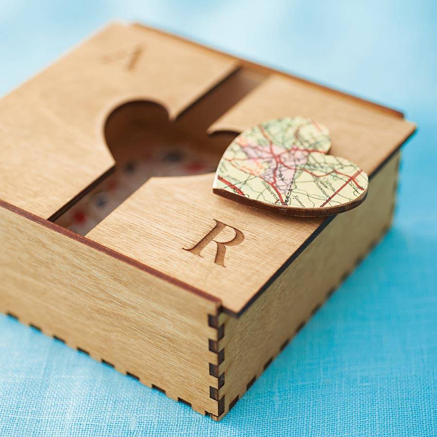 Bespoke Wooden Map Heart Box- 10 unique and lovely Valentine's Day gift ideas