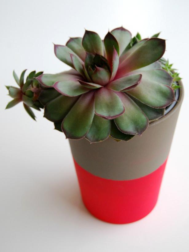 Neon-Dipped Flowerpot- Easy DIY Valentine's Day Crafts for Home Decoration