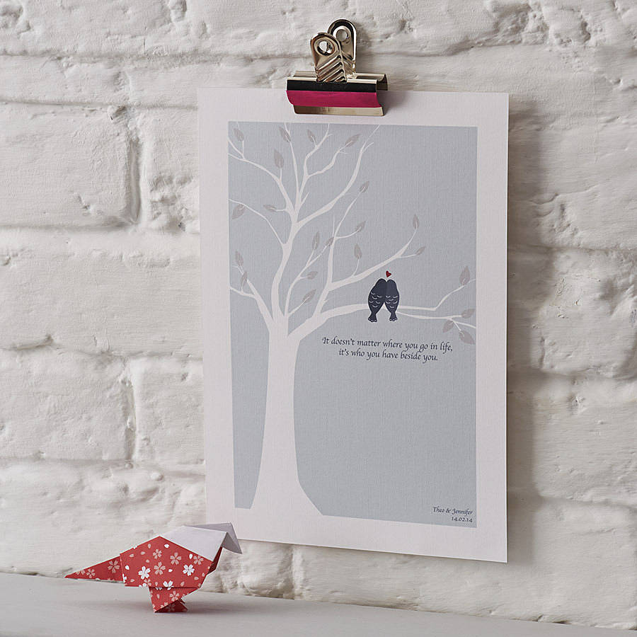 Personalised Love Birds Print- 10 unique and lovely Valentine's Day gift ideas