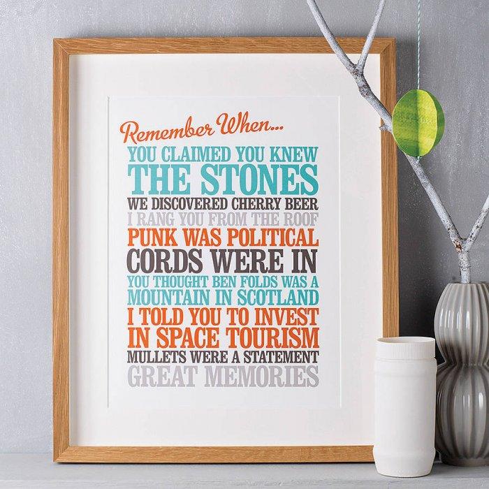 Personalised 'Remember When' Print- 10 unique and lovely Valentine's Day gift ideas
