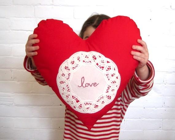 Heart Pillow Cushion Red Love by Sewn Natural- 19 Amazing Valentine's Day Home Decorating Ideas