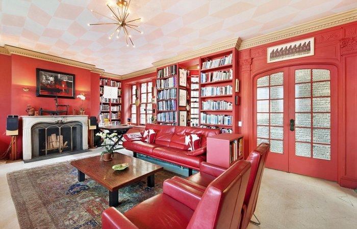 Luxurious man cave in red colors - $20 Million Luxury and Artful Interior of a New York Loft