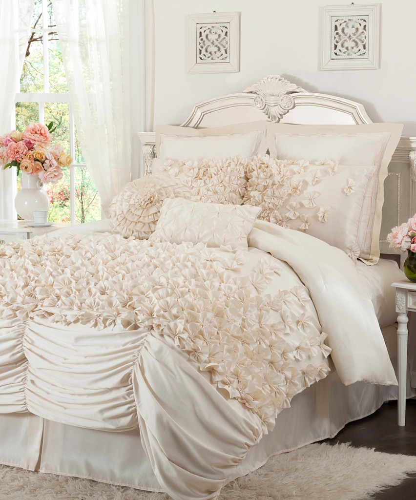 Romantic bedroom with interesting bed covering texture - 15 Tips for a Valentine's Day Interior