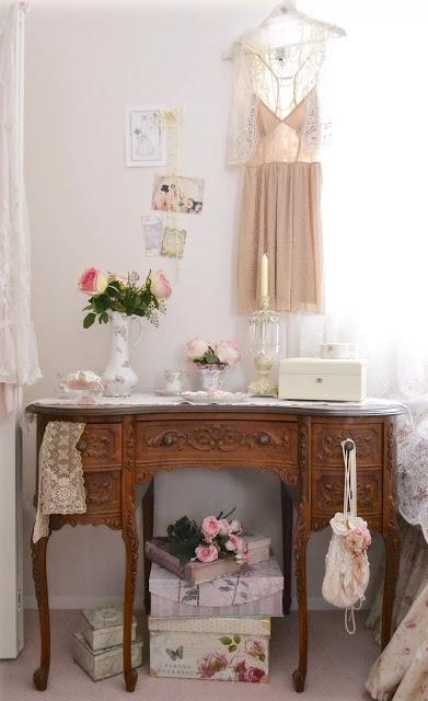 Antique Desk in a Romantic Cottage-Shabby Chic Bedroom Interior Design Examples