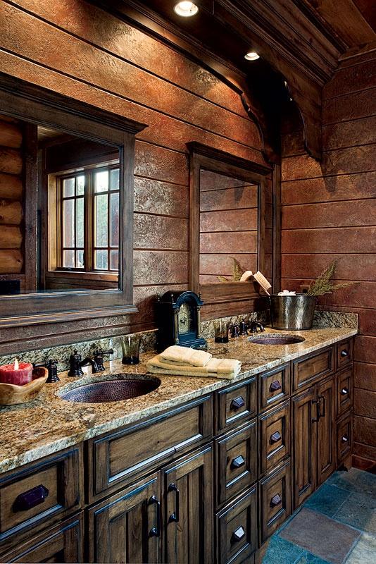 Faux-painted texture applied to bathroom pine walls in copper tone-Rough, yet elegant and authentic Private Room