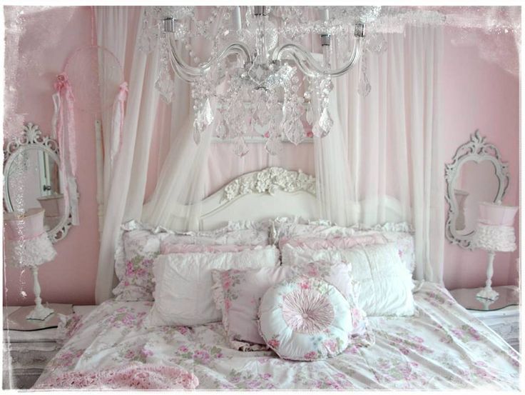 Romantic Bedroom in white and pink colors-Shabby Chic Bedroom Interior Design Examples