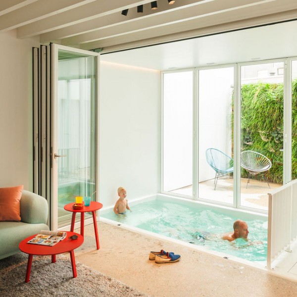  Small  Indoor Pool  nested in a Tiny  Minimalist Belgium 