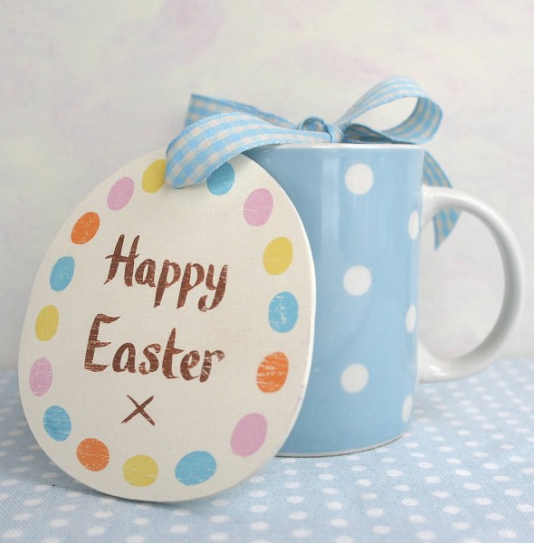 White dotted blue Easter porcelain cup with an Easter message-12 Atrractive and Amusing Ideas for Home Decorations