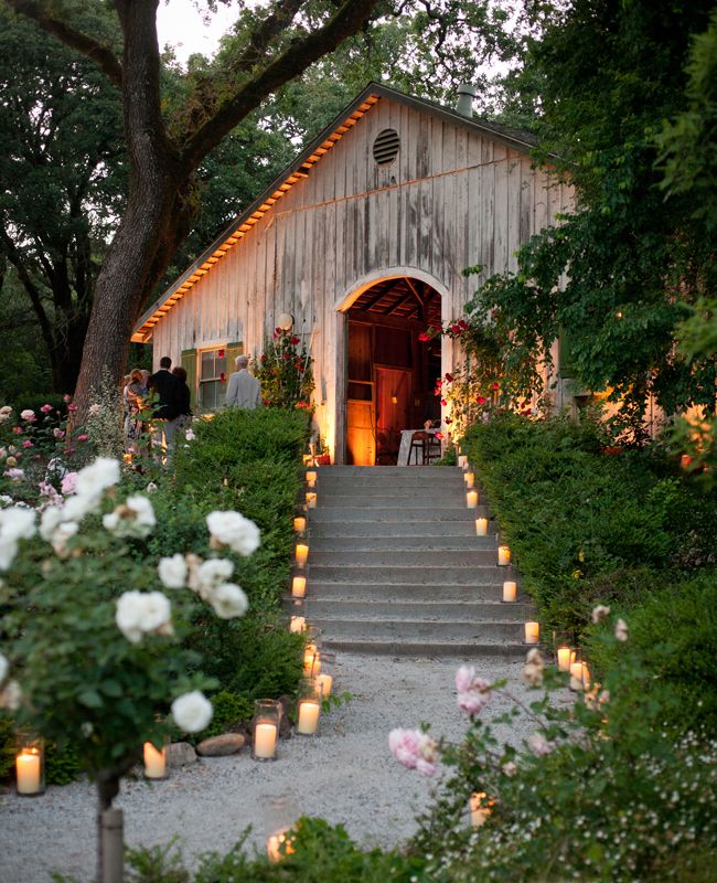 beautiful-pebble-path-with-candles-leading-to-a-wooden-shed- Contemporary Outdoor Garden Ideas 